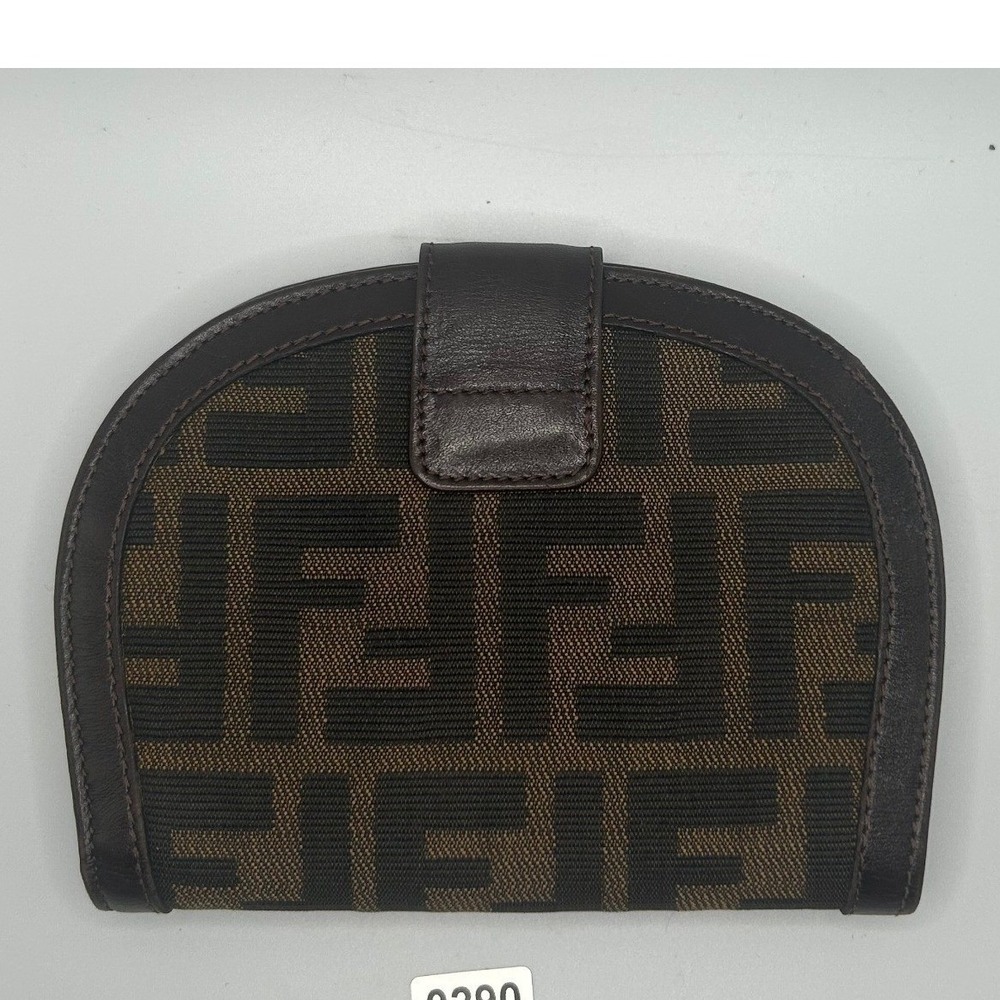 Fendi Zucca Monogram Leather‎ Canvas Bi Fold Wallet Brown#290